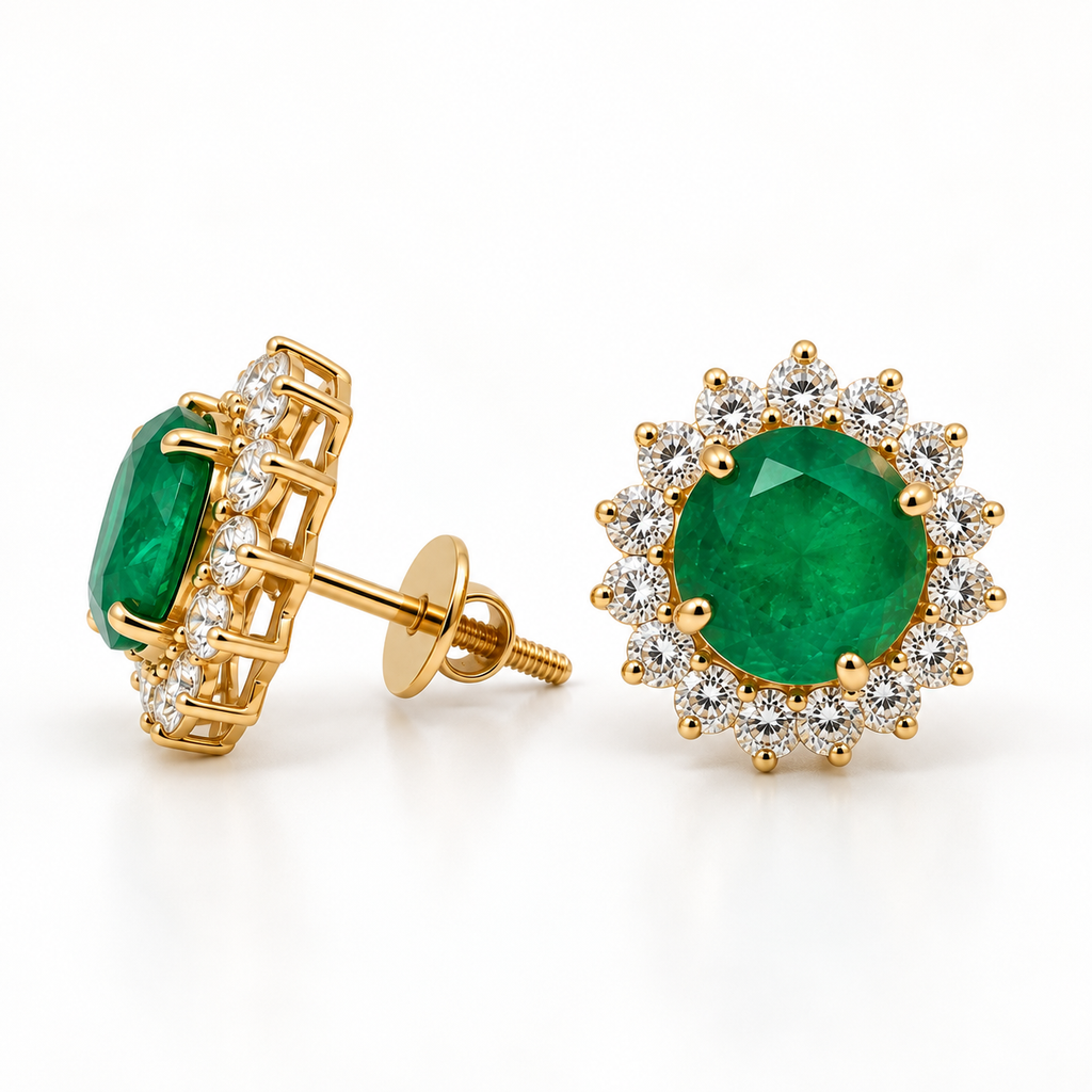 14K 6.01 CTW Emerald and 1.61 CTW Diamond Earrings