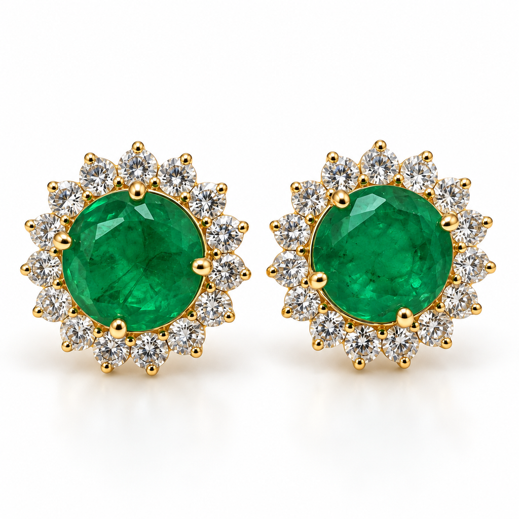 14K 6.01 CTW Emerald and 1.61 CTW Diamond Earrings