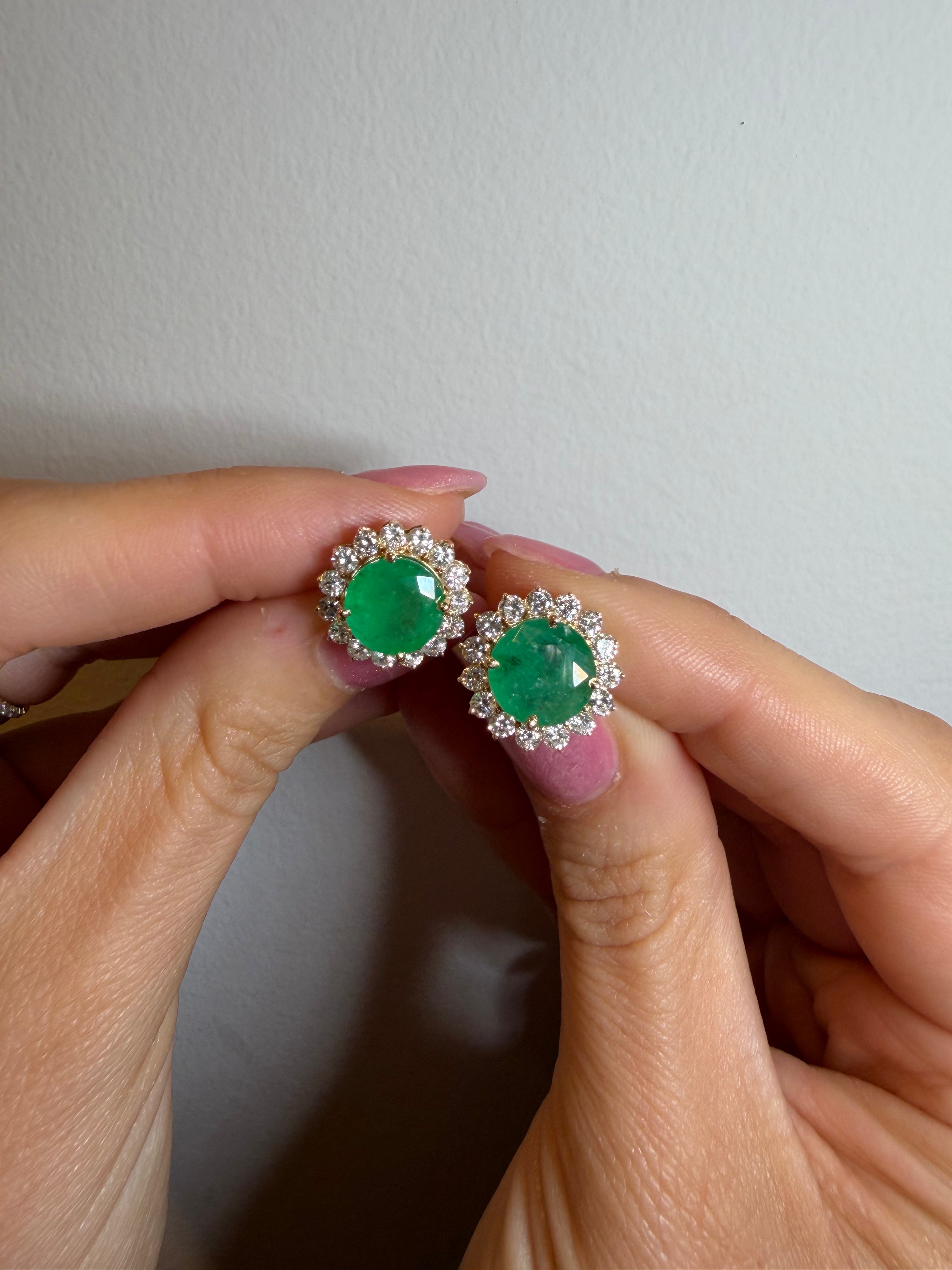 14K 6.01 CTW Emerald and 1.61 CTW Diamond Earrings