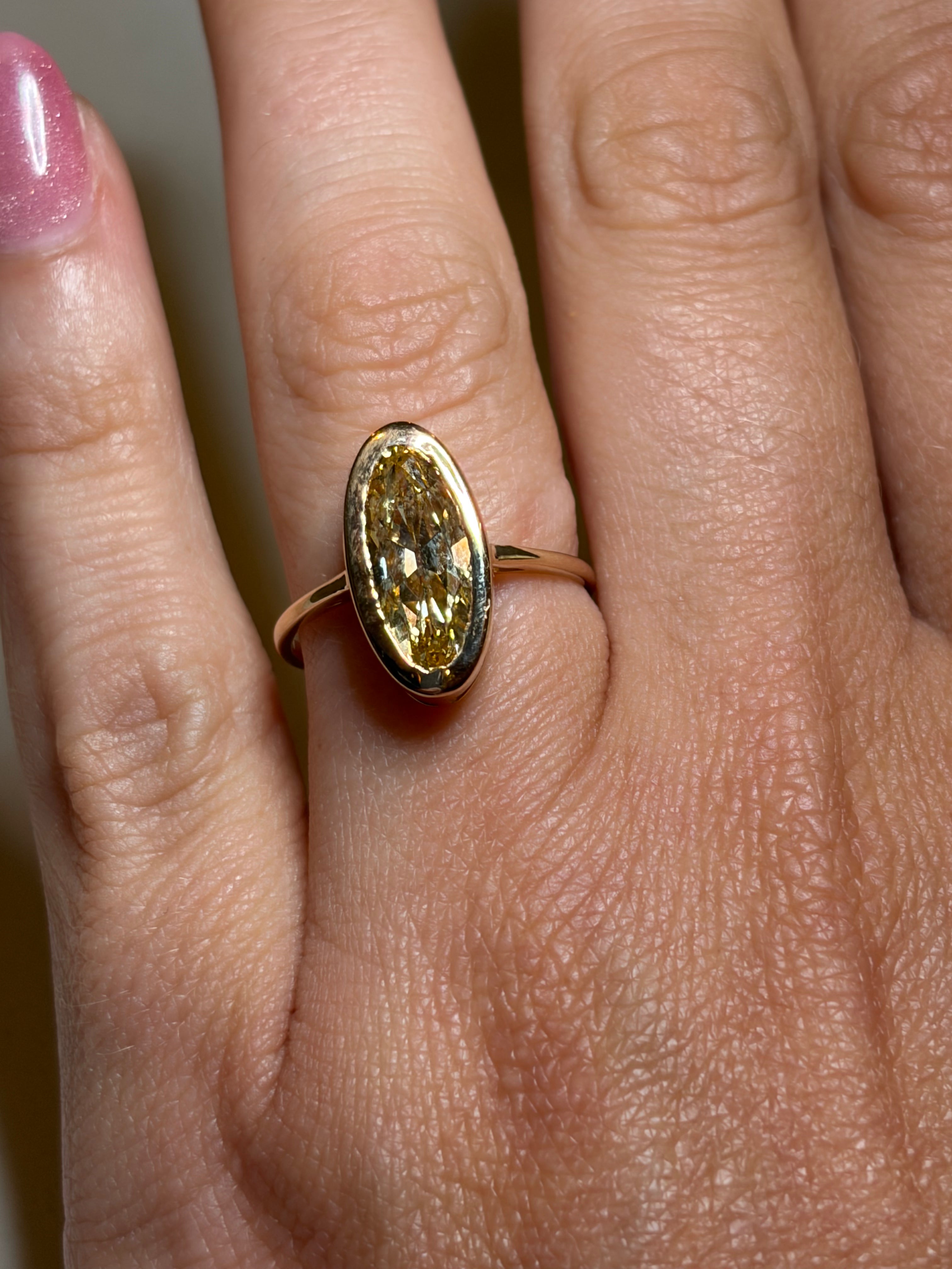 14K 2.54 CT Lab Grown Fancy Intense Yellow Diamond Ring